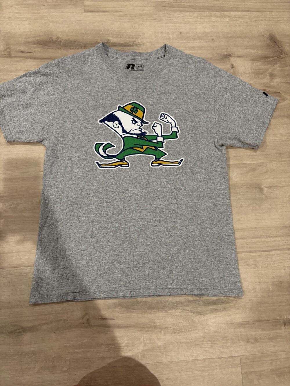 Notre Dame Russell Shirt Mens Medium Fighting Irish Leprechaun League Gray